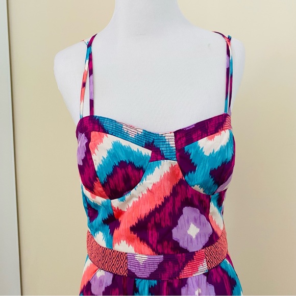 AEO American Eagle Outfitters Dress Mini Cocktail Aztec Strappy Sz 6 Purple Pink - Picture 4 of 11